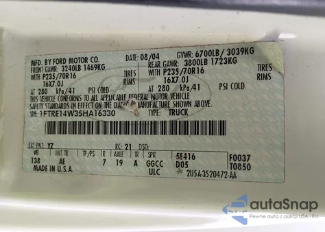 2005 Ford E-150 Commercial/Recreational from USA, damaged, VIN 1FTRE14W35HA16330